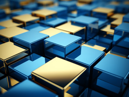 Abstract blue and gold 3d rendering cubes background AI Generated Imageの素材