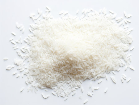 Agriculture raw rice pile isolated over white background AI Generated Imageの素材