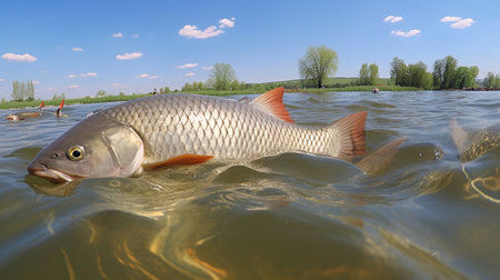A cotton carp fish swimming fresh underwater photography AI Generated Imageの素材