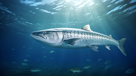 Barracudas fish swimming ocean underwater picture AI Generated Imageの素材