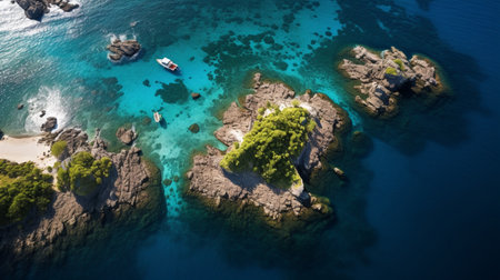Beautiful aerial view shot tropical island photography AI Generated Imageの素材