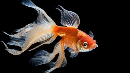 Beautiful goldfish isolated aquarium fish black background AI Generated Imageの素材