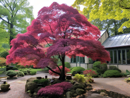 Beautiful japanese red maple tree plant pictures AI Generated Imageの素材