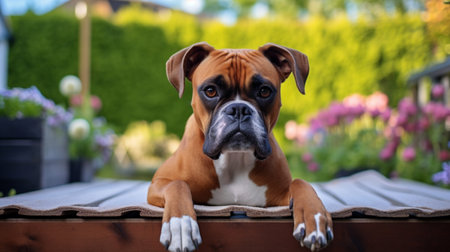 Beautiful male boxer dog lying on sofa pictures AI Generated Artの素材