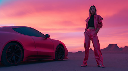 Beautiful neon desert.landscape scenery nature wallpaper AI Generated Imageの素材