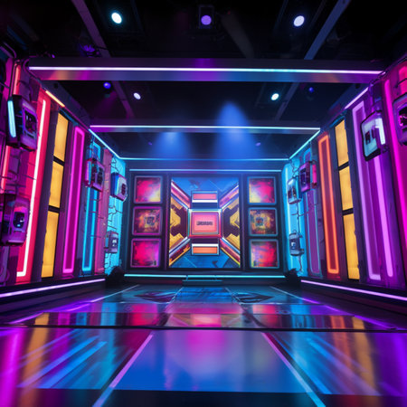 Beautiful realistic game show neon stage picture AI Generated artの素材