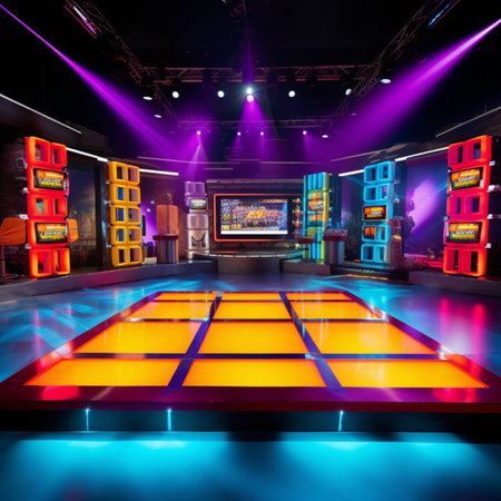 Beautiful realistic game show neon stage picture AI Generated artの素材