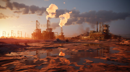 Beautiful oil production pump landscape scenery wallpaper AI Generated Imageの素材
