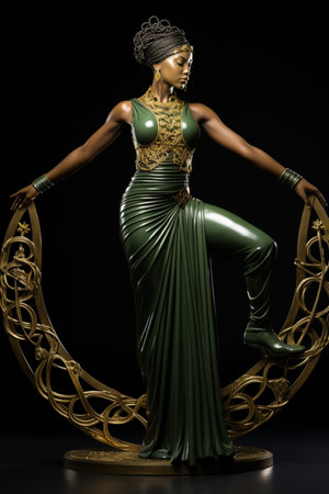 Black and gold costume women yoga exercises picture AI Generated artの素材