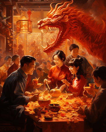 Chinese people celebrating traditional cultural program pictures AI Generated Imageの素材