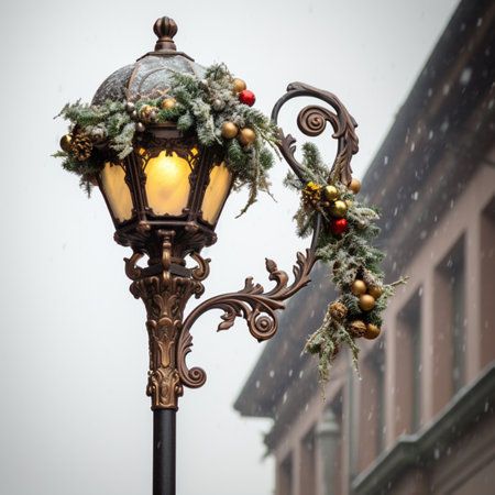 Christmas decorations wreath lamp post light pictures AI Generated artの素材