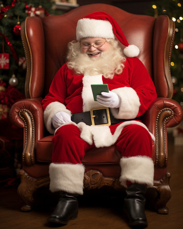 Christmas decoration santa claus sitting on armchair picture AI Generated Imageの素材