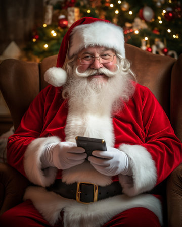 Christmas decoration santa claus sitting on armchair picture AI Generated Imageの素材