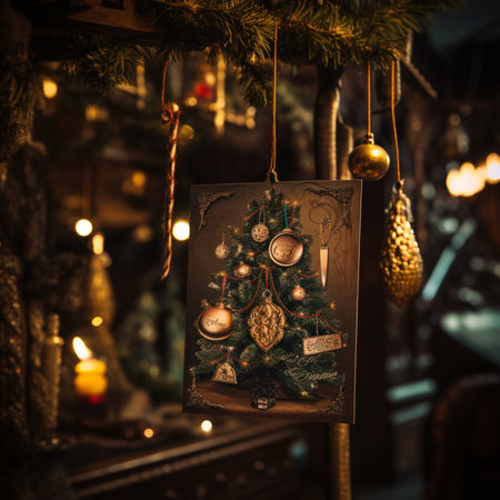 Christmas tree decoration hanging gift card images AI Generated Imageの素材