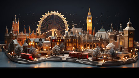 Christmas village day city road decoration scene picture AI Generated Imageの素材
