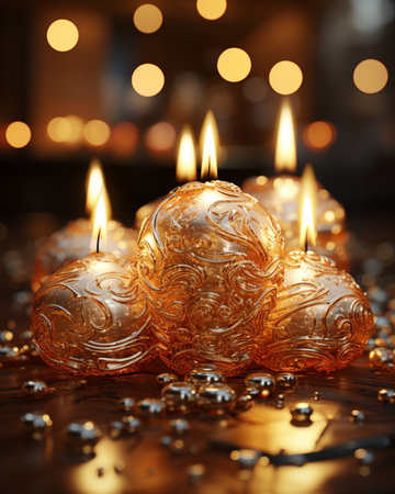 Beautiful christmas flameless pillar candles lights picture AI Generated Imageの素材