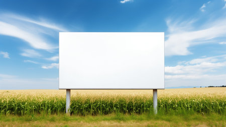 Beautiful field white blank advertising billboard mockup AI Generated artの素材