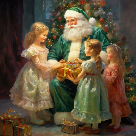 Christmas tree santa claus painting art decoration images AI Generated Imageの素材