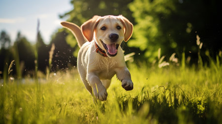 Cute labrador retriever dog running outside nature picture AI Generated artの素材