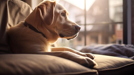 Cute labrador dog sitting living room sofa pictures AI Generated artの素材