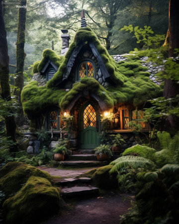 Fantastic dreamy house forest gothic cottage picture AI Generated Imageの素材