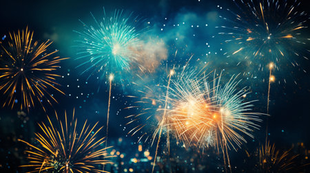 Happy new year celebration night sky fireworks image AI Generated Imageの素材