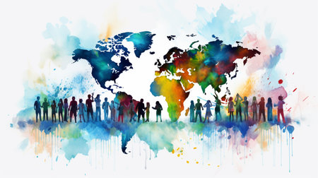 Happy people celebrate youth festival watercolor background AI Generated Imageの素材