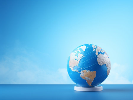 Educational earth globe with books blue background AI Generated Imageの素材