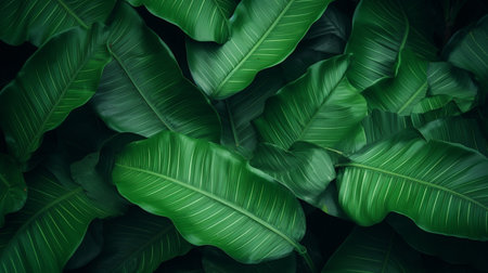 Green abstract tropical plant leaf nature background AI Generated Imageの素材