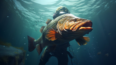 Large angler fish swimming drive underwater picture AI Generated Imageの素材
