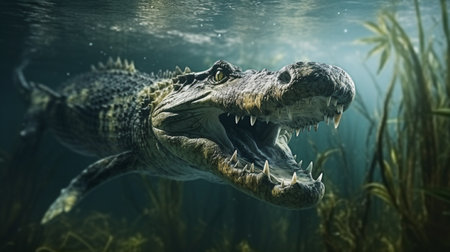 Large alligator fish swimming sea underwater picture AI Generated Imageの素材