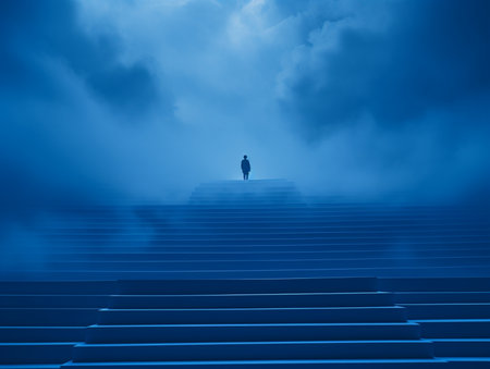 Beautiful top heaven stairway blue theme background AI Generated Imageの素材