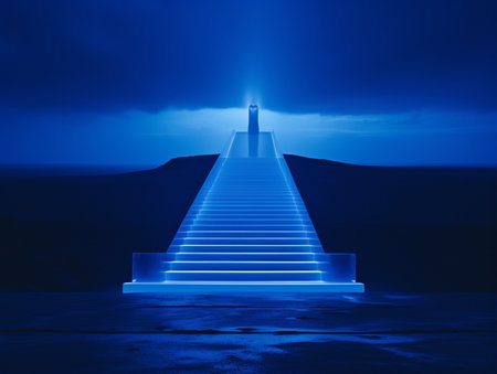Beautiful top heaven stairway blue theme background AI Generated Imageの素材