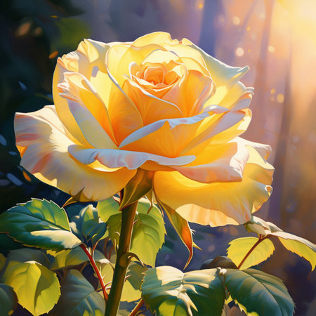 Beautiful yellow rose flower glowing isolated pictures AI Generated artの素材