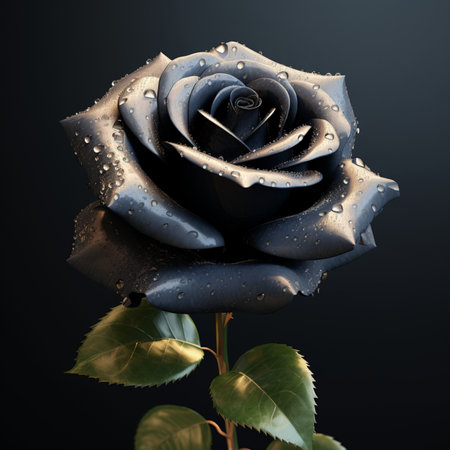 Black rose flower with dew style water drops picture AI Generated artの素材