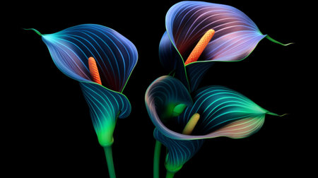 Calla lily flowers blooming floral black background AI Generated artの素材