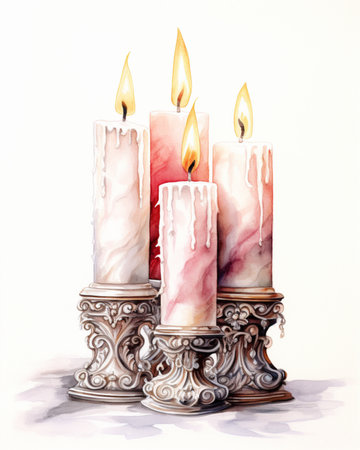 Christmas candle stick lights holding watercolor illustration AI Generated Imageの素材