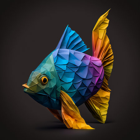 Colorful polygonal fish isolated on black background. 3d illustrationの素材