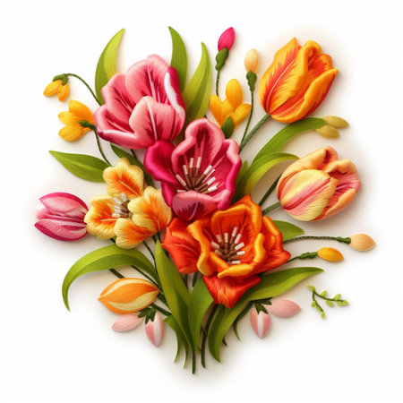 Bouquet painting embroidered design tulip flower picture AI Generated Imageの素材