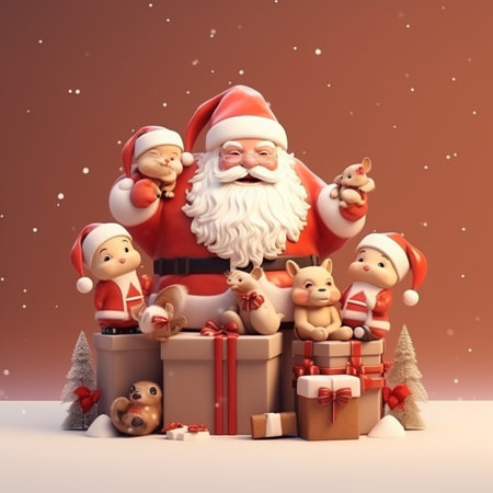 Christmas present santa claus with gift box picture AI Generated Imageの素材