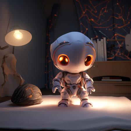 Cute neon glowing baby robot toy AI art imagesの素材