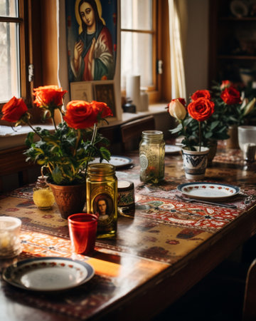 Dining room wall decor frame jesus maria canvas picture AI Generated Imageの素材