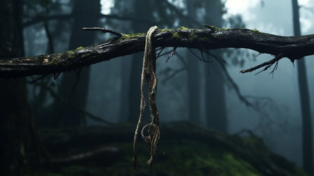 Forest tree branch jungle rope hanging picture AI Generated Imageの素材