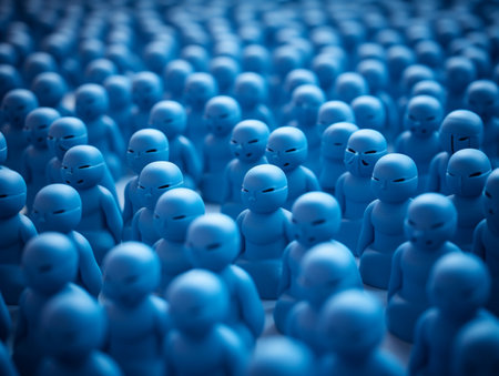 Futuristic blue group of marching robots wallpaper AI Generated Imageの素材