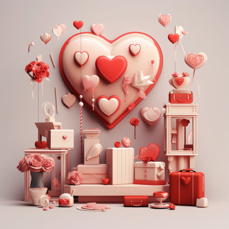 Happy valentine day 3d rendering heart elements images AI Generated Imageの素材