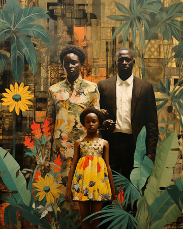 Happy beautiful african family picture outfits AI Generated Imageの素材