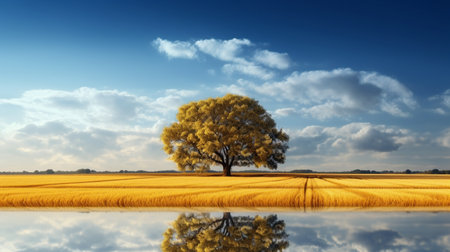 Golden tree plant reflection middle landscape photography AI Generated Imageの素材