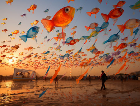 International kite competition festival india celebrate pictures AI Generated Imageの素材