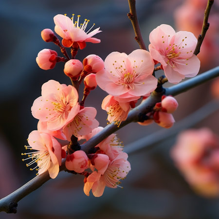 Japanese apricot plum cherry blossom branch flower AI Generated artの素材