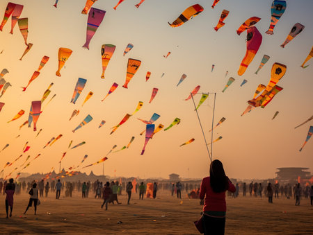 International kite competition festival india celebrate pictures AI Generated Imageの素材